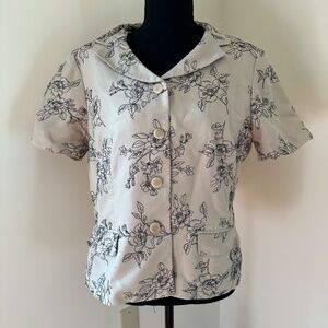 **KATE HILL* Tan x Black Floral Short Sleeve Blazer Suit Jacket Size 14